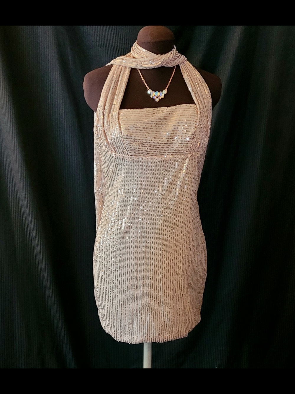 New Sz 8 Champagne Halter Mini Dress